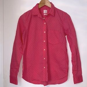 GAP The Fitted Boyfriend Button Down Blouse Pink Polka Dot, Size XS